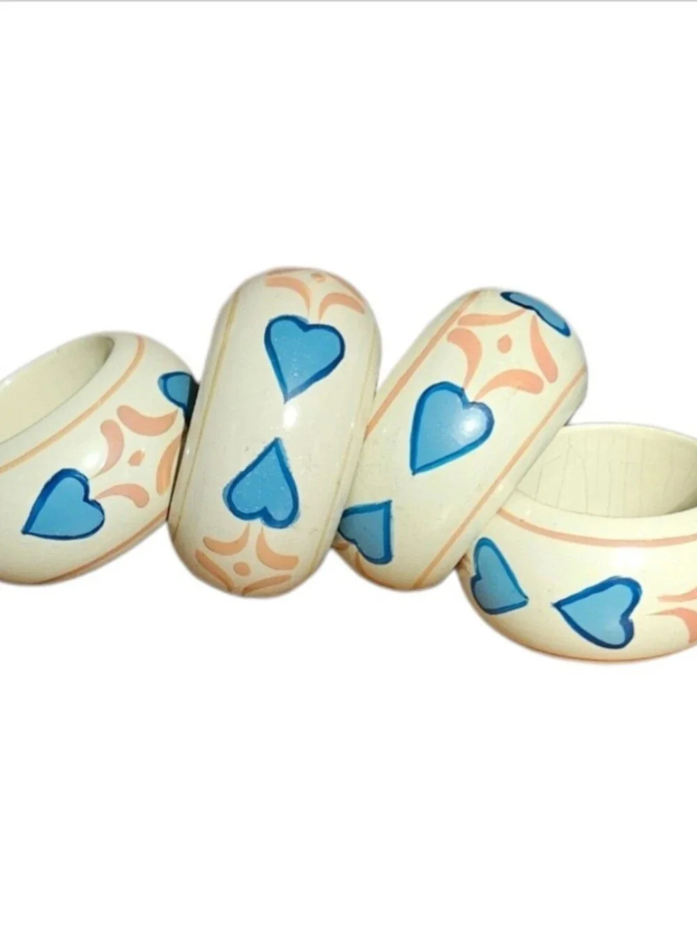 Set Of 4 Acrylic Plastic Country Farmhouse Blue Heart Napkin Rings Cottagecore